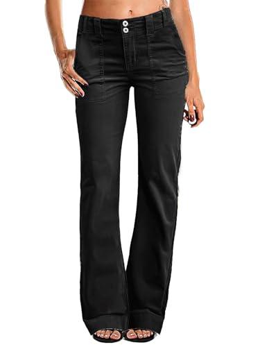 Flamingals Women's Wide Leg Pants for Women Mid Waist Dress Flare Straight Leg Corduroy Pants Work 31" Inseam Trouser Black M