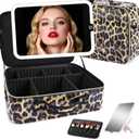 Large Travel Makeup Bag with LED Detachable Mirror, Leopard