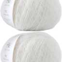 Snowbaby Wool Acrylic Blend Long Pile Yarn,(Worsted) Warm and Luxurious Fuzzy Yarn for Knitting and Crocheting DIY Hats Scarves Sweaters, 2 * 3.52oz/100g 207yds(01-Snow)