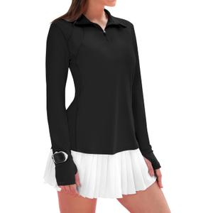 IECCP Womens Long Sleeve Golf Shirts Sun Protection 1/4 Zip Pullover Summer Quick Dry Athletic Hiking Running Workout Tops, Blaack, Medium