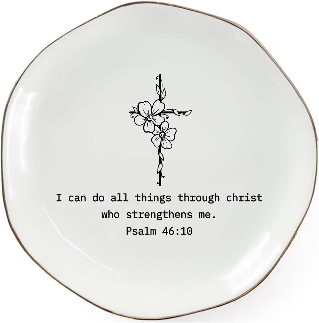 I Can Do All Things Through Christ Who Strengthens Me Ring Dish  Christian Ceramic Jewelry Tray, Inspirational Bible Verse Trinket Holder