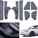 2025 8PCS Tesla Door Sill Protector for Model 3 2024 2025 Highland, Carbon Fiber Door Sill Scuff Plate Edge Guard, Front and Rear Door Entry Guard Scuff Plate Carpet Front Rear Sill
