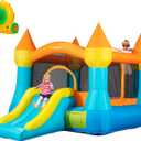 White Bounce House with Blower Included, 9x9x7FT Inflatable Bounce House Castle with Ball Pit and Slide,Small Jumper Bouncy Castle, Fun for Kids Birthday Party
