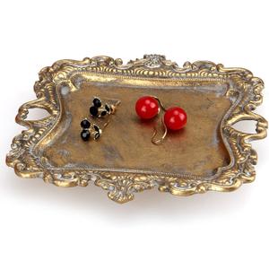 Vintage Decor for Home Bathroom Accessories Small Jewelry Tray Antique Ring Dish French Country Gold Trays Cute Brass Trinket Jewelry Plate Display Holder Baroque Moody Bedroom Wedding Decor Tray