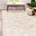 LIVEBOX Pink Area Rug 5x7 - Soft Rugs for Bedroom, Non-Slip Pink Rugs for Bedroom Girls, Vintage Washable Cute Aesthetic Rug for Nursery Dining Room, Retro Print Distressed Accent Carpet for Apartment