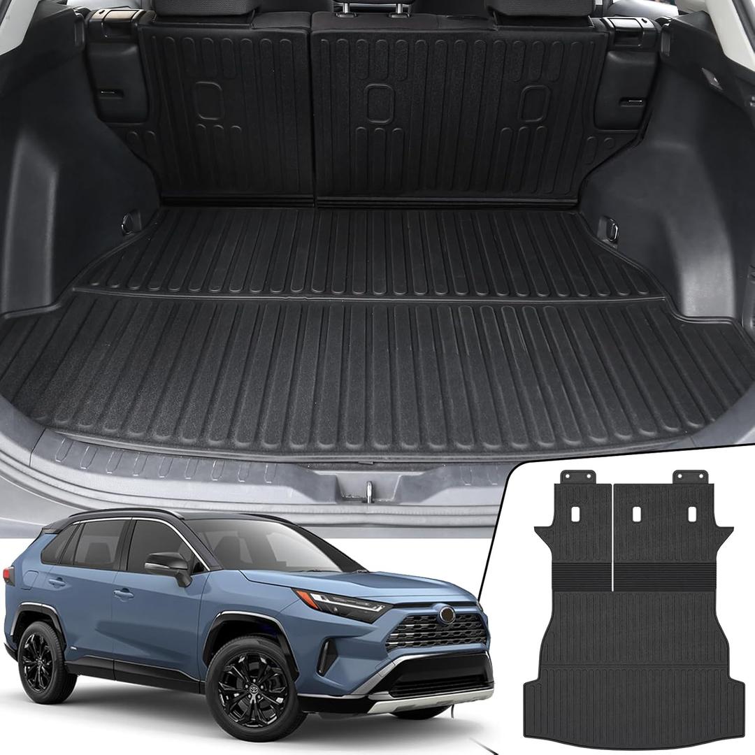 Cargo Mat with Backrest Mat for Toyota RAV4 2019-2024 2025 (Include Hybrid) Car Mat Accessories, All Weather TPE Trunk Cargo Liner Trunk Mat with Seat Back Mat (Trunk Mat with Backrest Mat)