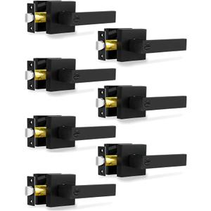 Privacy Door Levers, Matte Black Door Handles Heavy Duty Bed and Bath Door Locks Interior Keyless Locksets, Reversible for Left Right Handed Doors, 7 Pack