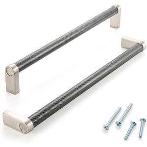 Pack of 1, 8-13/16 Inch Knurled Black and Nickel Cabinet Pulls Matte Black and Brushed Nickel Cabinet Handles AP1311 Knurled Kitchen Hardware for Cabinets Drawers Dresser Cupboard Bedroom Bathroom