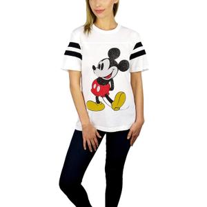 Disney Womens Minnie Mouse Varsity Football Tee (Medium, White)