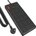 Surge Protector Power Strip 10 ft cord-15 Widely Spaced Outlets and 4 USB Ports(1 USB C Port),14 AWG Extension Cord,1875W/15A Heavy Duty Power Strip Surge Protector 10 ft Cord,2800J,Black