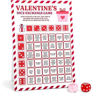 2 x Lewtemi Valentine Exchange Dice Game, Galentine's Day One Instruction Standing Sign with 2 Dice Galentine Activities The Girl's Night Party Favors Friend Valentines Gifts for Women