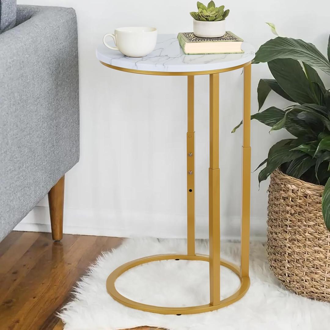 Serteaw C-Shaped End Table, Sturdy Side Table for Couch Sofa Bedside Small Space,C Snack Table TV Tray Record Player Stand Small Tables for Living Room Bedroom,Easy to Assemble,Gold (14.2")