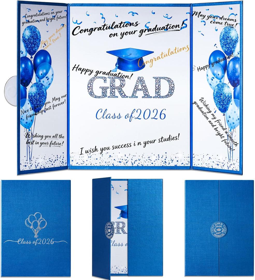 2 x Blue Graduation Signature Book, 3-Panel Class of 2026 Graduation Party Guest Book for Graduation Party Decorations High School College Graduations Decor for Him Her