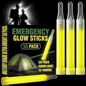 Soulchen 50 Pack Yellow Glow Sticks 4" Bright Emergency Glow Sticks Bulk