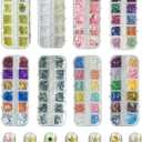 8 Boxes 3D Nail Charms Kit Rhinestones Colorful Crystals Clear Multi Shape Half Round Pearls Butterfly Diamond White Pink Craft Supplies DIY Accessories