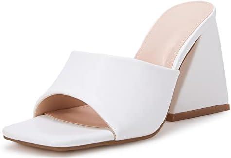 VETASTE Women's Heeled Sandals Square Open Toe Slip on Block Heels Mules 7