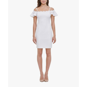 Kensie Women's Lace Trim Off The Shoulder Mini Dress, Blush, 4