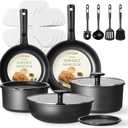 CAROTE Pots and Pans Set Non Stick, Cookware Set Detachable Handle, Nonstick Induction Kitchen Sets Non Stick with Removable Handle, RV Cook Ware, Oven Safe, Black (19 pcs Granite Set)
