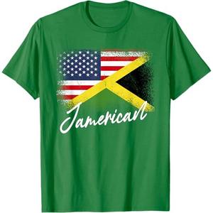 Jamerican - American Jamaican Roots America Jamaica Flag T-Shirt L