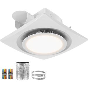 12 Inch Bathroom Exhaust Fan with Light, 110CFM Vent Fan with Light 3000K, 17W Round Quiet Bathroom Fan with Lever Wire Connectors&Duct (3000K Warm White)