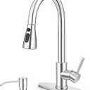 Herogo Brushed Nickel Kitchen Sink Faucet Set with Pull Down Sprayer and Soap Dispenser, Stainless Steel Rv Outdoor Kitchen Faucet for 1-3 Hole with Pop Up Drain, Deck Plate and Supply