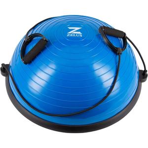 ZELUS Balance Ball Trainer with Resistance Bands and Foot Pump, Inflatable Yoga Ball for Home Gym Workouts, 23 Inch Exercise Half Ball for Balance Training Core Strength Fitness More, 330lb Cap (Blue)