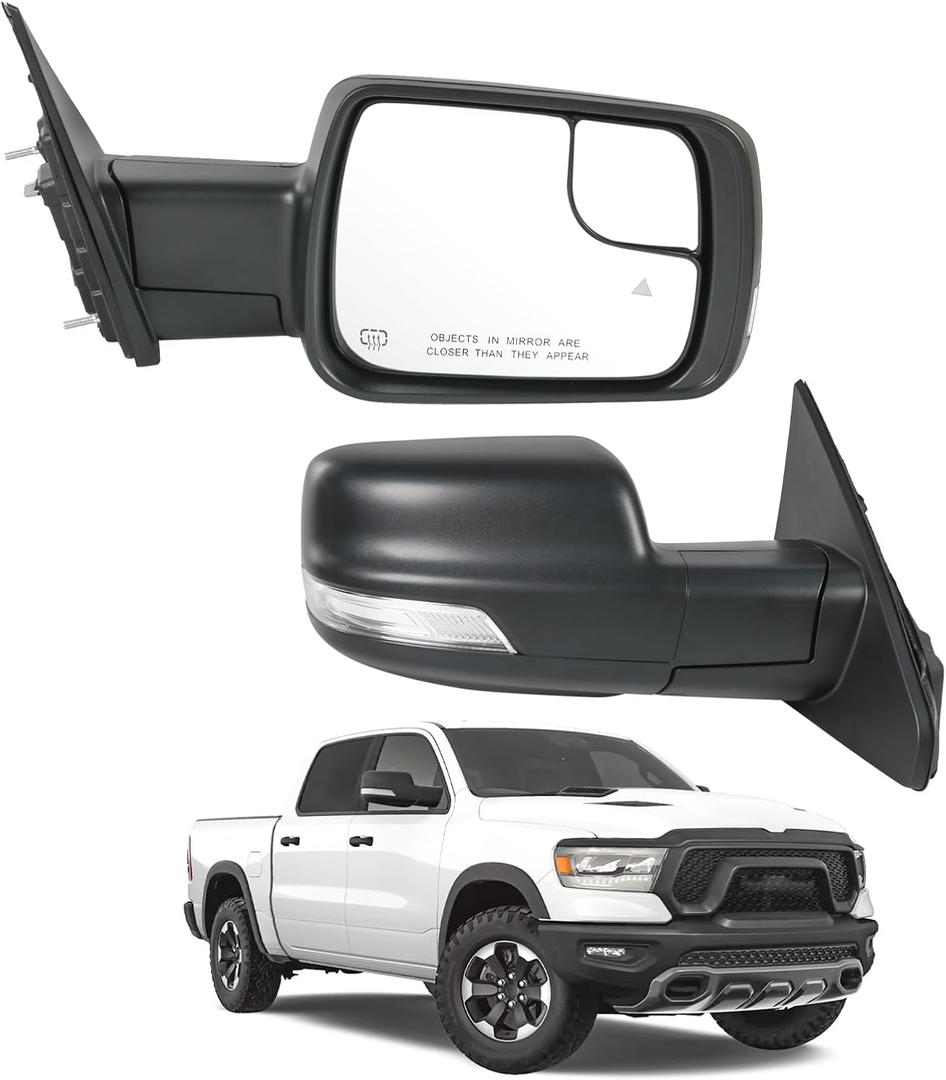 JDMSPEED Right Passenger Side Door Mirror Compatible with 2019-2025 Ram 1500 with Power Folding Heated Power Glass Turn Signal Puddle Light Blind Spot Detection Textured Black(11Pin)