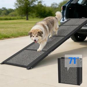 Dog Ramp for Car 71" L x 17" W, Foldable Pet Ramp for Large Dogs with Non-Slip Rug Surface, Portable Dog Car Ramp for SUV, Truck & Vehicle, Heavy-Duty Aluminum Pet Loading Ramp Supports 250 lbs