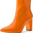 Allegra K Women's Chunky Heel Pointed Toe Zipper Ankle Boots 10