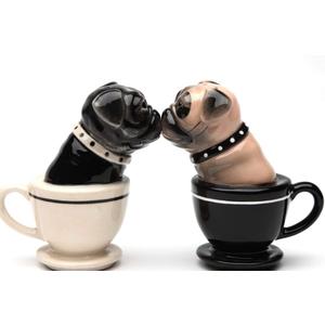 Tea Cup Pugs Magnetic Ceremic Salt and Pepper Shakers