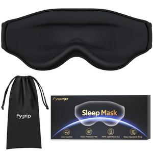 Fygrip 3D Cooling Eye Mask Sleep Mask for Men & Women, 100% Pressure-Free & Light Block-Out Eye Mask for Sleep with Easy Adjustable Strap, Night Eye Cover for Travel, Black