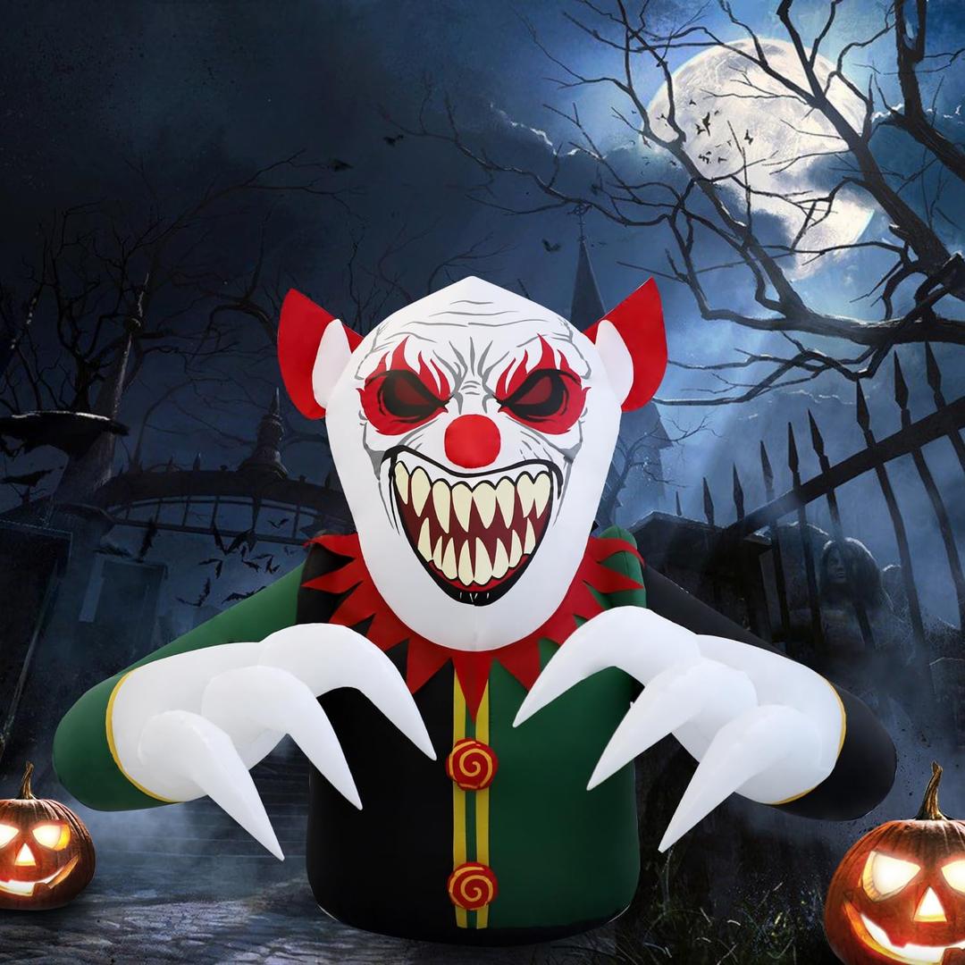 7.5ft Clown Halloween Outdoor Inflatable Decoration, Outdoor Decoration with LED Lights, Holiday Inflatable Decoration for Outdoor Patio, Garden, Lawn