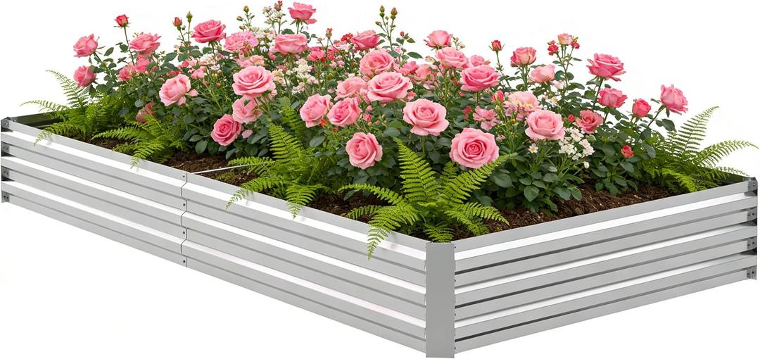 8x4x1FT Galvanized Raised Garden Bed, Metal Planter, Silver,1 Pack