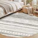 Tortania 8' Round Area Rug Living Room Rugs - Washable Large Soft Neutral Boho Moroccan Bohemian Farmhouse Rug Indoor Floor Carpet for Bedroom Under Dining Table Home Office Decor - Cream/Brown