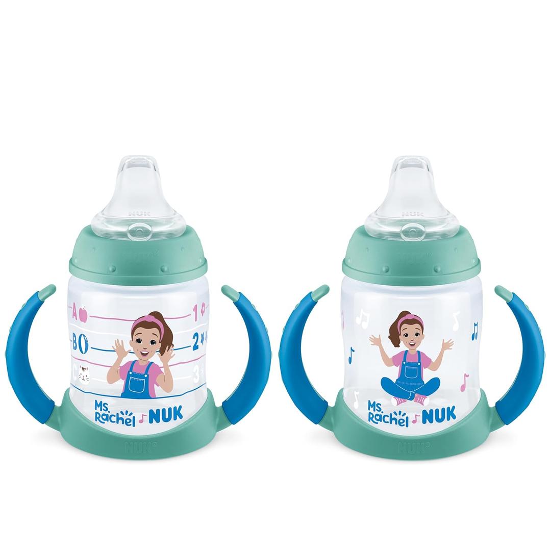 NUK Learner Cup, Ms. Rachel, 5 oz, 6+ Months, 2 Pack  Soft Spout, Easy-Grip Handles, BPA Free, Spill Proof Transition Sippy Cup
