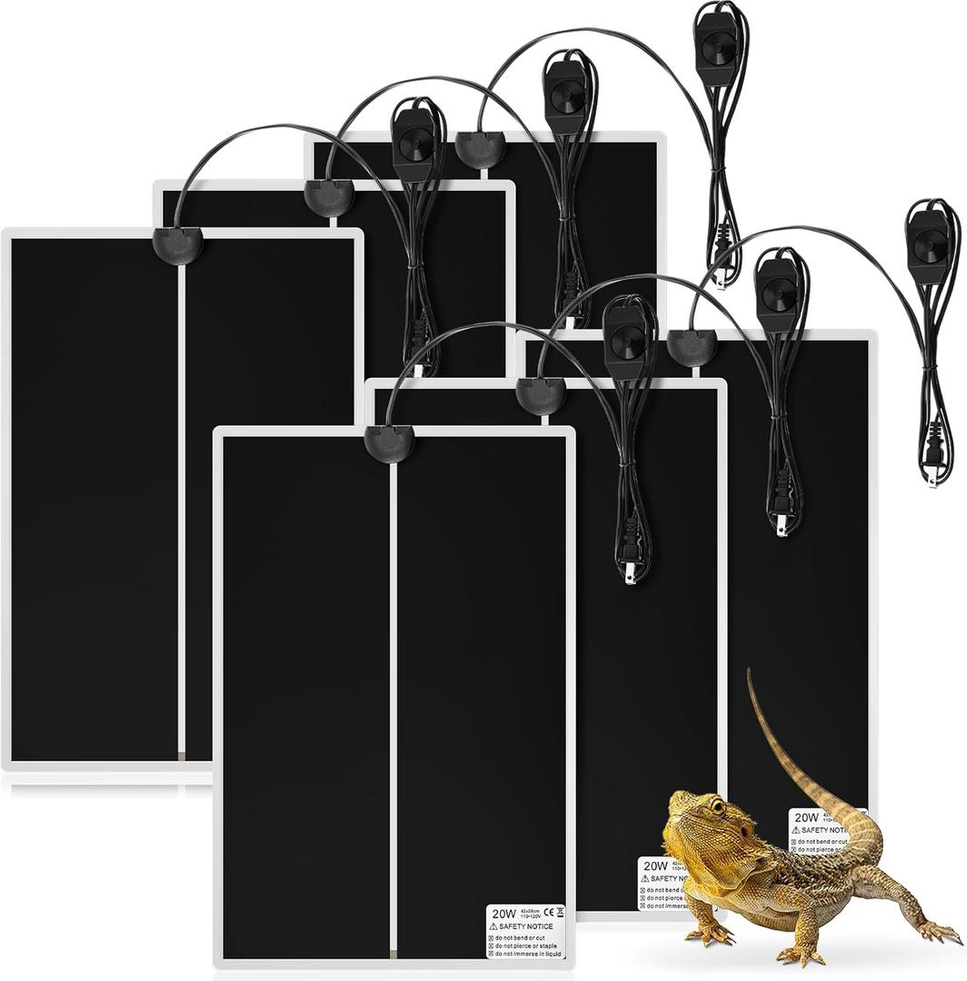 ROCEEI 6 Pcs Reptile Heat Mat 20W 11x16.5 Inch Reptile Heating Pad with Temperature Control Removable Terrarium Heater Under Tank Heat Pad for Gecko Turtle Tortoise Snake Lizard Hermit Crab