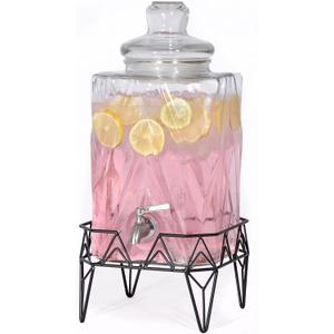 Glacial Ice Design Glass Beverage Dispenser with SS Spigot and Stand - 2.5 Gal