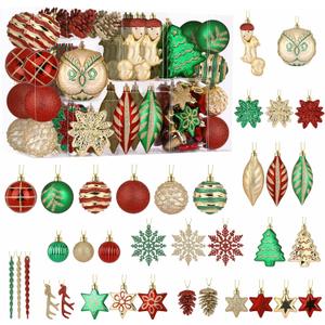 Alupssuc 96pcs Christmas Tree Ornaments Set, Plastic Shatterproof Hanging Baubles for Xmas Tree Decor, Holiday Balls Decorations with a Forest Theme and Animal Designs in Red Green & Gold