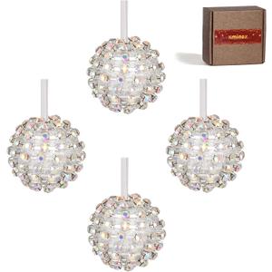 Disco Sparkle Rhinestone Ball Christmas Tree Decorations, 4 Pack Light-Catching Summer Tree Ornaments, Party & Holiday Home Dcor, Luxury Statement Gift-Ready