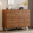 Modern Chest of Drawers with 9 Drawers,Deep Drawers,Clothes Organizer,Large Storage Cabinet for Living Room, Bedroom,Hallway,with Anti-Tipping Device,Brown (15.8"D x 47.2"W x 35.4"H (9 Drawers))