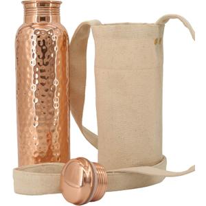 Copper Water Bottle (34oz/1000ml) w/a Carrying Canvas Bag | 100% Pure Copper Bottle for Drinking Water | Lab-Tested, Heavy Duty & Leak-Proof | Authentic Ayurvedic Copper Water Bottle