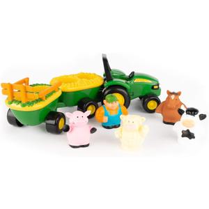 TOMY John Deere Animal Sounds Hayride Musical Tractor Toy - Musical Hayride Toddler Toys - Includes Farmer Figure, Tractor, and 4 Farm Animals - Toddler Music Toys - Ages 12 Months and Up