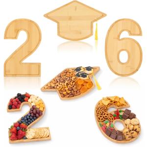 SiliFine 3 Pcs 26 Letter Graduation Cap Charcuterie Boards 11.8'' Wooden 2026 Graduation Fillable Letters Box Reusable Alphabet Food Serving Tray Platter for Candy Graduate Party Decoration Gifts