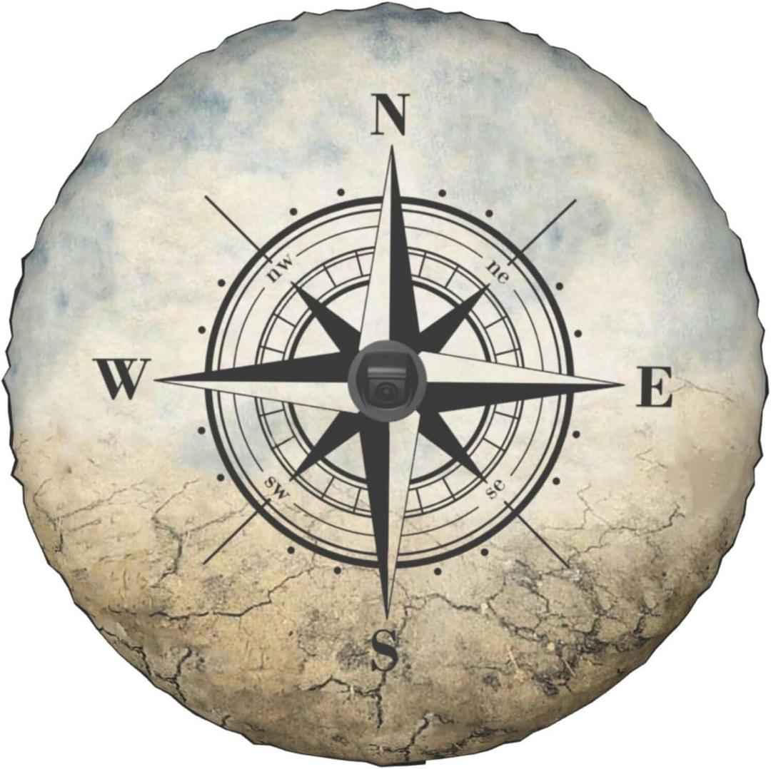 Compass Rose Spare Tire Cover with Backup Camera Hole Leather Wheel Cover for Wrangler JL, Sport & Sahara (2018-2025)