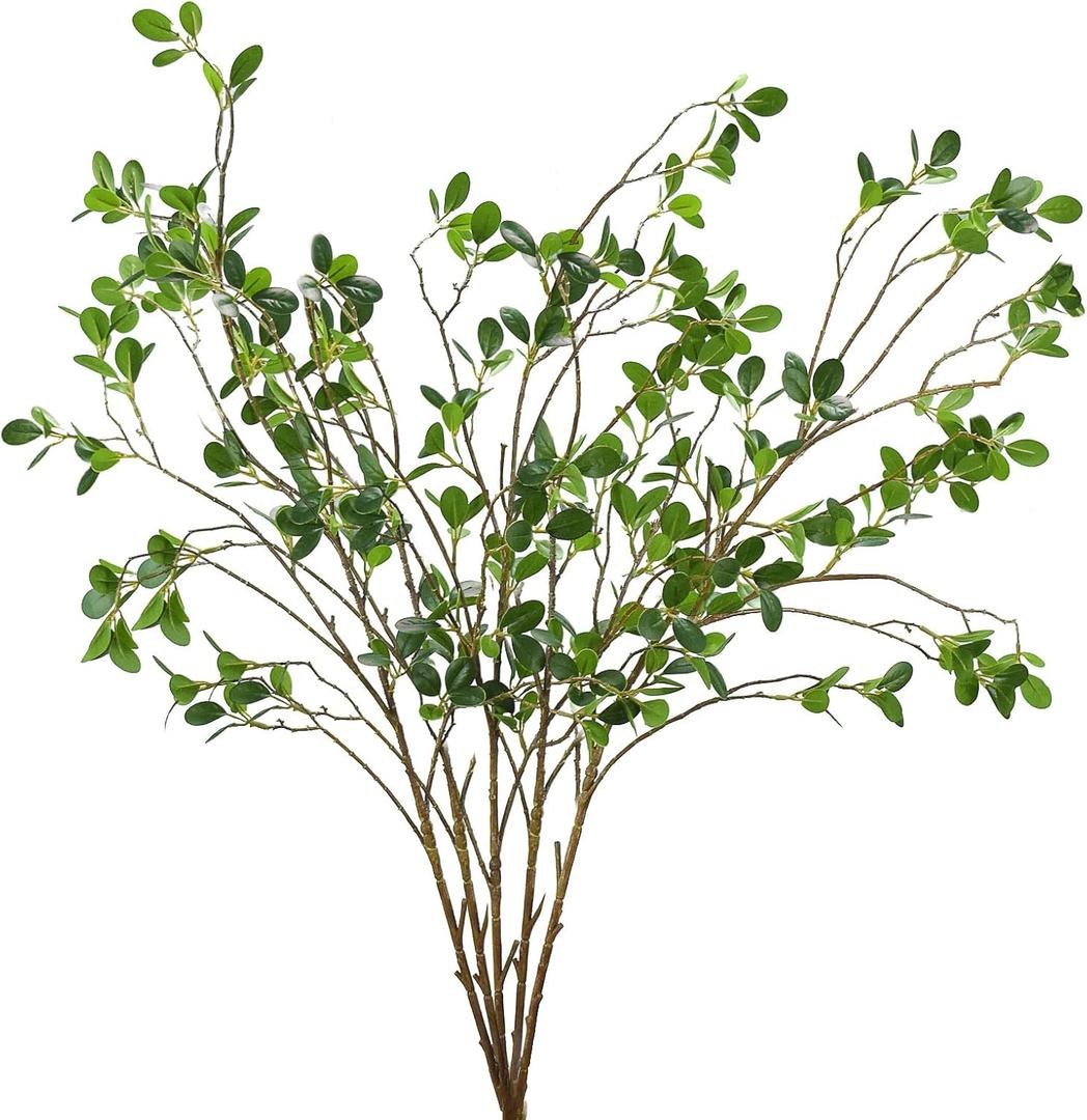 JOPY 5Pcs Faux Ficus Twig 43.3" Artificial Ficus Branches Greenery Stems Faux Green Branches for Vase Home Office Wedding Decoration