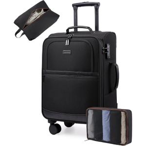 LOVEVOOK Carry On Luggage 22x14x9 Airline Approved,20 Inch Suitcases with Spinner Wheels, Soft side Carry-on Suitcase with TSA Lock for Men Women Business Trip Weekender Travel, Black