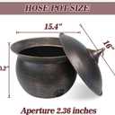 Metal Garden Hose Storage Pot, Vintage Copper Finish Hose Holder with Lid, Heavy-Duty Outdoor Water Hose Container for Patio/Yard/Lawn Decor, 15.25 x 15.25 x 13.5 inches
