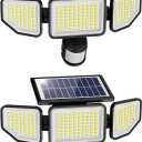 Onforu 4500LM Solar Lights Outdoor, 3 Heads Security Lights with Remote Control, IP65 Waterproof Motion Sensor Lights, 3 Modes Flood Lights for Wall, Porch, Yard, Outside, 2 Pack