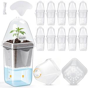 2.5" Clear Self Watering Propagation Pots with Humidity Dome, 12 Pack Seed Starter Cups Semi Nursery Pots for Seedlings, Cuttings, Succulents, Herbs, Vegetables