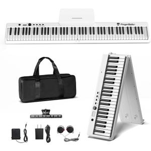 Portable Piano Keyboard, Semi-Weighted Folding Digital Piano 88 Key, Full Size, Wood Grain, Electric Piano Keyboard w/MIDI Bluetooth, Suitable for Adult, Toddler
